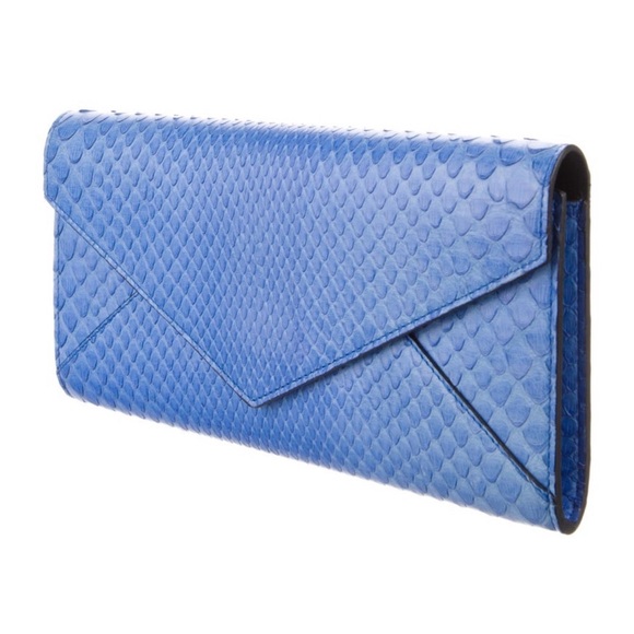 Smythson python leather clutch, Nile Blue - Picture 2 of 5